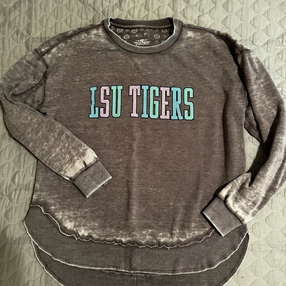 LSU~GRUNGE~ Charcoal Crewneck Sweatshirt~